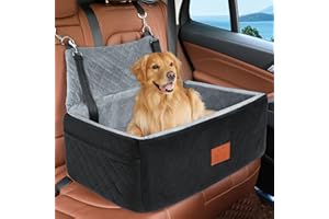 NEEZUKAR Dog Car Seat for Large Medium Dogs,Washable Pet Carseat Under 55 lbs or 2 Small Dogs,Dog Booster Seat Travel Bed with Thick Cushion,2 Safety Leashes
