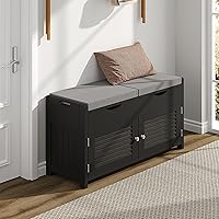 ChooChoo Shoe Storage Bench with Lift Top Storage, Entryway Bench with 2 Cushioned Seats, 3 Compartments, Adjustable Shelf, S