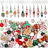 Tasdurian 220 Pcs Christmas DIY Wooden Beads Craft with Tree Hooks Xmas Santa Gingerbread Candy Beads for Christmas Tree DIY Holiday Hanging Decoration