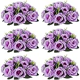 NUPTIO Artificial Flower Centrepieces for Tables - 6 Pcs Lilac Fake Flowers Roses Balls 9.5in Diameter - Silk Faux Rose Arrangement for Wedding Party Centerpiece Table Decor
