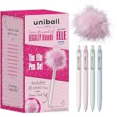 uniball&trade; The Elle Pen Set, Zento Gel Pens, Black Ink, 4 Count | Pink Puff included, 0.7mm Medium Point, Retractable, Smooth Writing, Quick-Drying, No Smear, No Bleed