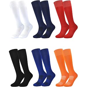 Nurtursoft Soccer Baseball Softball Football Socks, 6-Pack Boys Athletic Knee High Sport Socks for Youth Kids Ages 5-15