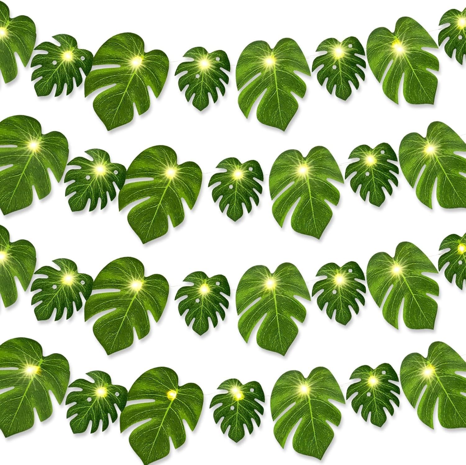 Photo 1 of GuassLee Hawaiian Tropical Party Decoration String Lights-40 LED Monstera Leaf String Lights for Luau Aloha Jungle Themed Party Decorations Supplies