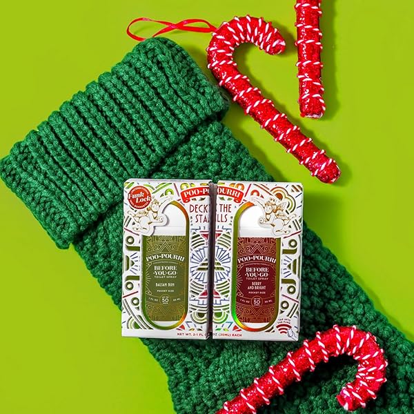 POO-POURRI DECK THE STALLS TEAR AWAY GIFT SET, BERRY AND BRIGHT 1 FL OZ POCKET SPRAYER AND BALSAM BUM 1 FL OZ POCKET SPRAYER