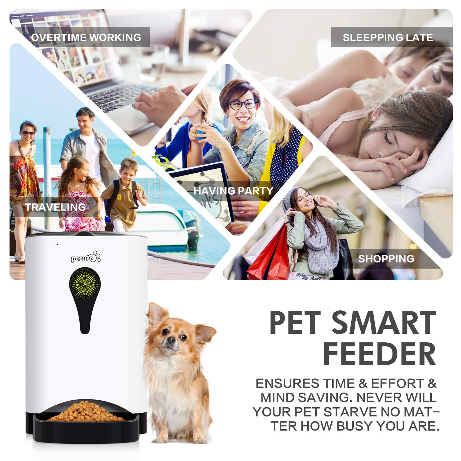 Pecute Automatic Pet Feeder 4.5L Food Dispenser for Dogs,Cats & Small Animals -Portion Control & Voice Recording,Timer Programmable Up to 9 Meals a Day