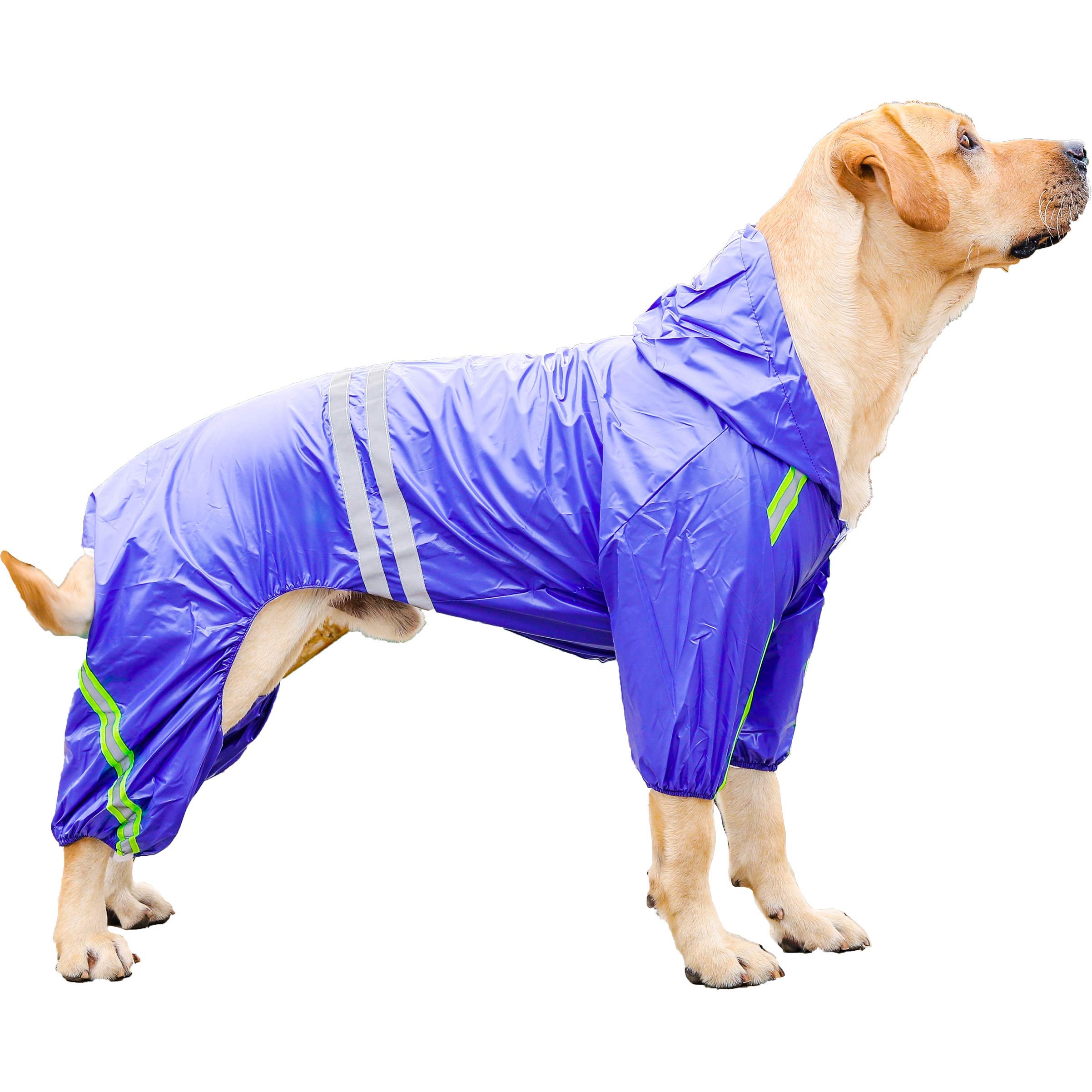 PETULANE Dog Raincoats Waterproof with Legs, Rain Jacket with Reflective Strips and Hood, Dog Jumpsuit Hoodie with Harness Hole High Vis for Small Medium Large Dogs Outdoor Accessories (4XL, Blue)