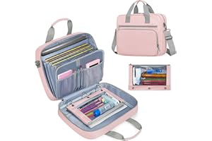 Yarwo 3 Ring Zipper Binder with Binder Pouch, Expanding File Organizer with Padded Sleeve Fit for 14 Inch Laptop, Portable Document Organizer Bag for Home, College, Office Supplies, Pink