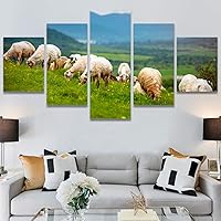 SIGNWIN 5 Panel Canvas Wall Art Modern Art Animals Cow Expressive Farmhouse/Country Multicolor Photography Sheep for Home Decorations Ready to Hang - 60