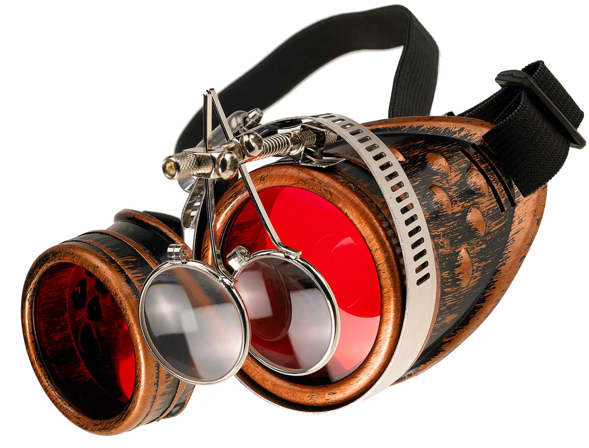 MFAZ Morefaz Ltd Welding Cyber Goggles Steampunk Goth Cosplay Sunglasses 50s Round Glasses Party Fancy Dress (Copper Loupe)