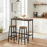 VASAGLE Dining Table Set Bar Table and Stools Industrial Rustic Brown Ink Black view 2
