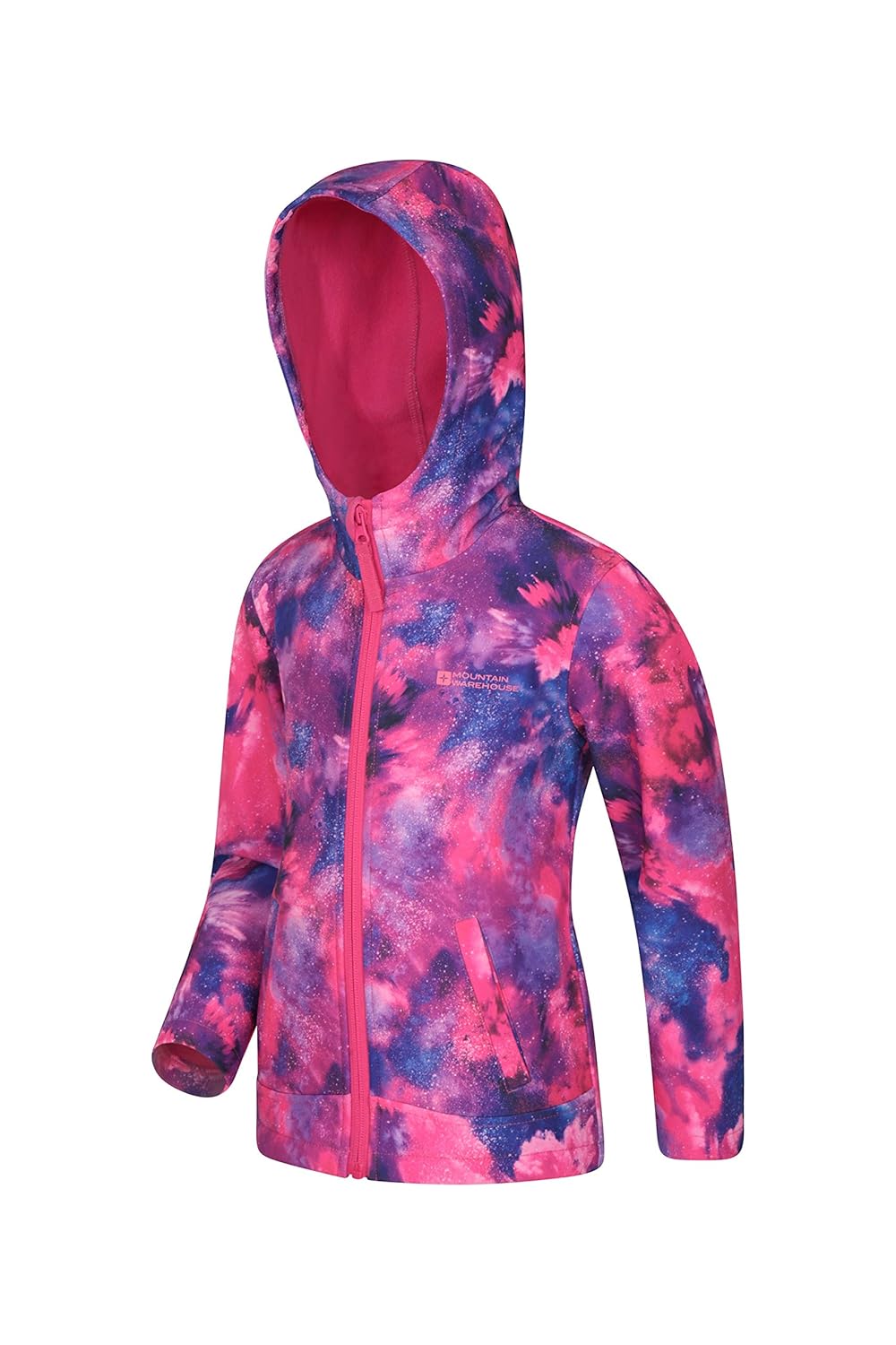 Mountain Warehouse Exodus Kids Printed Softshell Jacket Water Resistant Rain Jacket Travelling Light Purple 3-4 Years Breathable Hoodie Jacket Wind Resistant Shell Jacket for Autumn