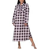 PajamaGram Small Flannel Women's Nightgowns, Blue Plaid