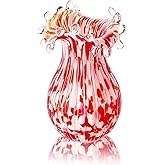 QFkris Hand Blown Glass Vase for Flowers, 8 Inch Red Crystal Bubble Flower Vases for Bouquet Home Decor Decorative Centerpieces, Unique for Mom, Valentine's Day Gift for Her Lover