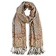 Ciormis Two Tone Silky Paisley Pashmina Shawl Scarf,Soft Women's Rave Jacquard Pashminas Wrap Scarves