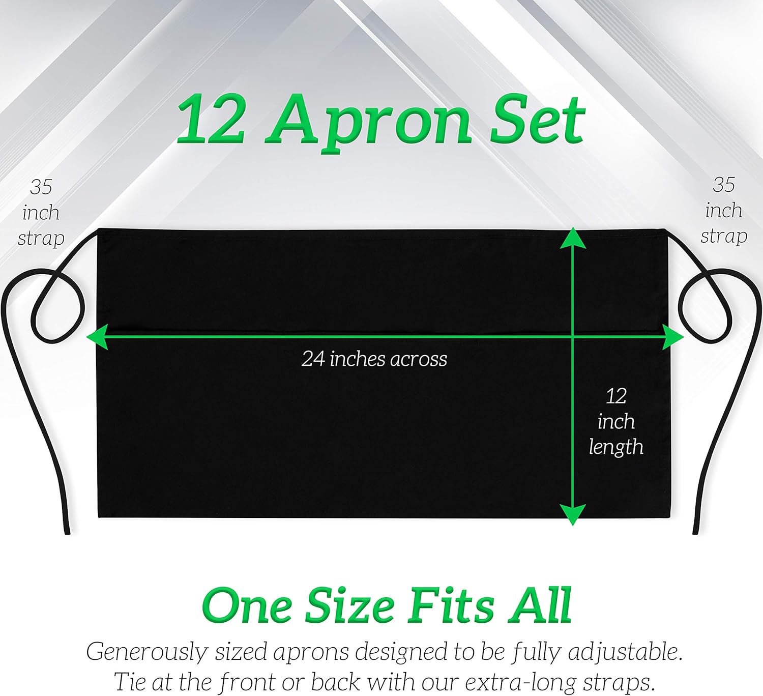 12 Pack Server Aprons with 3 Pockets - Waist Apron Waiter Waitress Apron Water Resistant Added Long Waist Strap Reinforced Seams Half Apron for Women: Kitchen & Dining