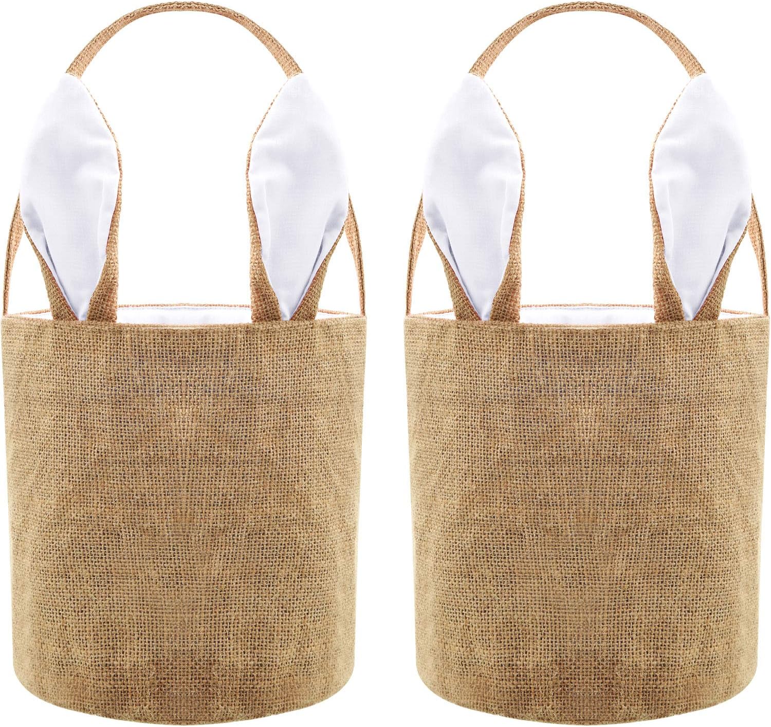 Easter Egg Basket Bunny Burlap Bag Easter Handbag for Carrying Eggs Candies and Gifts (White, 2 Pieces)