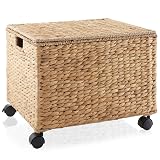Casafield Rolling Filing Cabinet, Natural - Water Hyacinth File Organizer with Lid and Locking Wheels, Home Office Storage for Hanging Folders