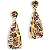 JeanBeau Gold Chunky Geometric Hoop Dangle Drop Earrings for Women, Large Statement Brown Rhinestone Circle Round Earing Dangling Prom Wedding Fashion Jewelry Gift.