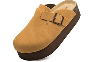 Vayfio Women's Suede Clogs Cork Footbed Sandals Comfort Platform Mules with Arch Support Adjustable Buckle Slip On Slippers