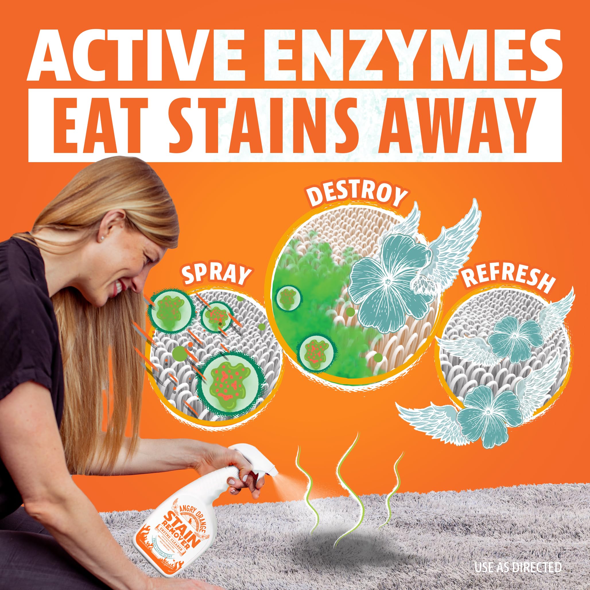 ANGRY ORANGE Cat Urine Odor Eliminator & Stain Remover, Pet Stain Enzyme Cleaner Spray for Dog & Cat Pee - Fresh Scent - 32 oz