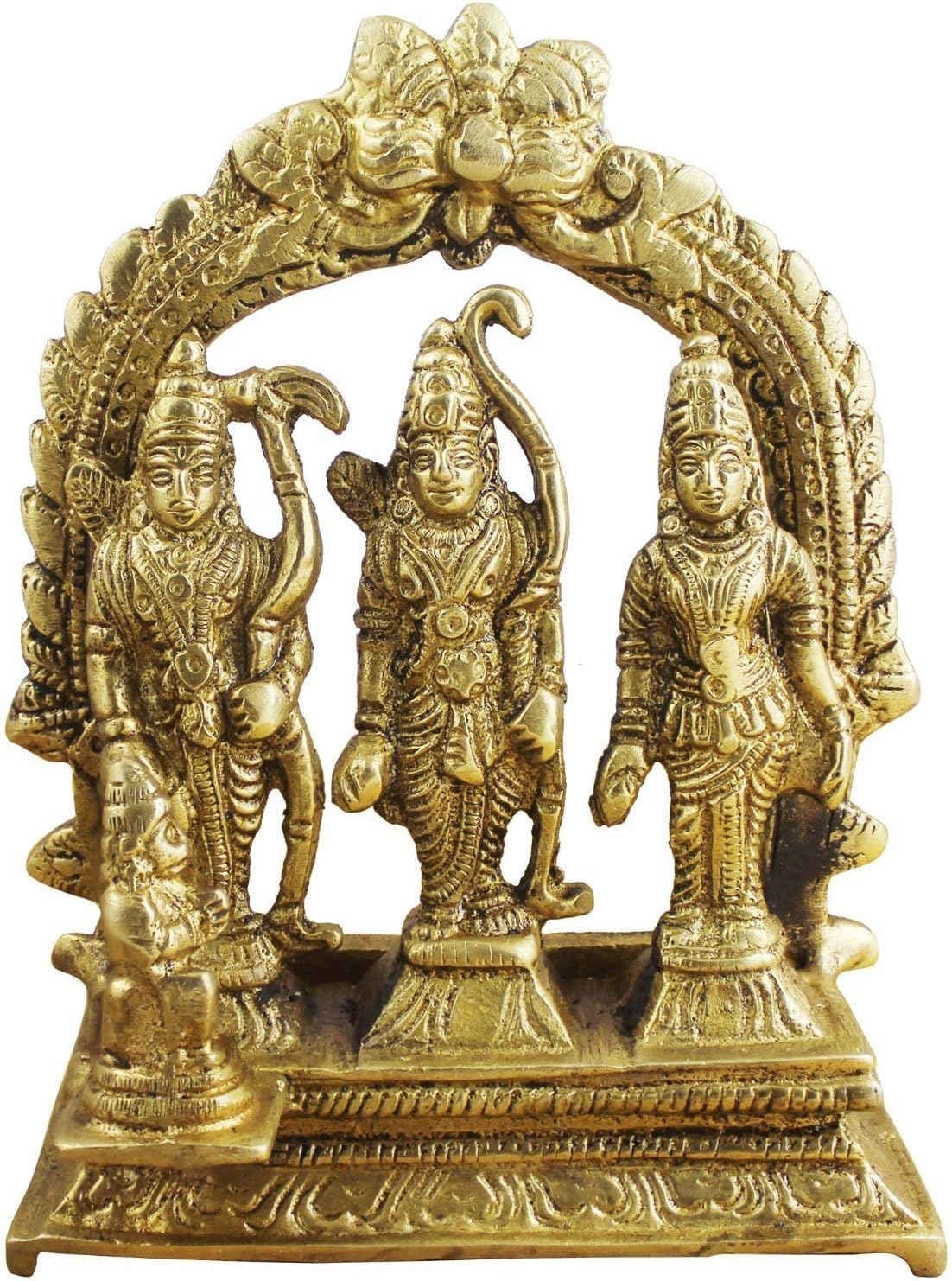 Hindu Gods and Goddesses Decorative Home &Temple Lord Rama Laxman and Sita Religious Indian Art Sculpture, Home Brass Sri Ram Darbar Idol - 5" x 4" x 1.4"
