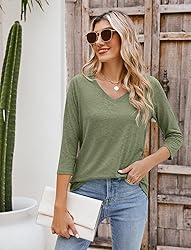 Sherosa Womens V Neck 3/4 Sleeve T Shirts Loose Fit
