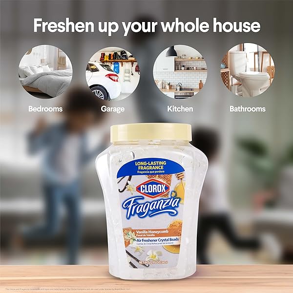 CLOROX FRAGANZIA AIR FRESHENER CRYSTAL BEADS VANILLA HONEYCOMB 12OZ JAR | LONG-LASTING AIR FRESHENER BEADS | EASY TO USE VENTED JAR AIR SCENT BEADS FOR HOMES, BATHROOMS, CLOSETS, CAR OR OFFICE