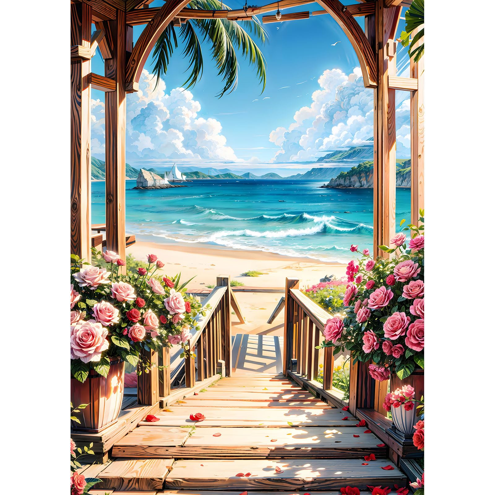 DPHERO DIY Sea View Diamond Painting Kits for Adults,5D Flowers Diamond Art Kits for Beginners,Round Full Drill Beach Diamond Painting Art,DIY Painting by Numbers Diamond Art Painting 12x16 inch