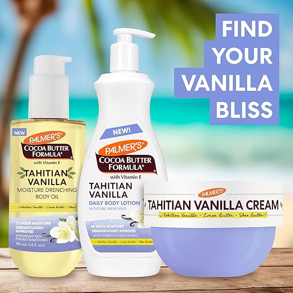 PALMER’S COCOA BUTTER FORMULA BODY CREAM, MOISTURE DRENCHING TAHITIAN VANILLA, 8.8 OZ, 72HR HYDRATION WITH SHEA BUTTER & VITAMIN E FOR SOFTER SKIN, PROTECTS & SOOTHES DRYNESS, DERMATOLOGIST APPROVED