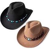 Gossifan Western Cowboy & Cowgirl Hat Felt Wide Brim Women Men Fedora Hats