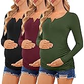 Ekouaer Women 3 Pack Maternity Shirts Long Sleeve Pregnancy Tops Button Down Postpartum Tees Scoop Neck Pregnant T Shirts