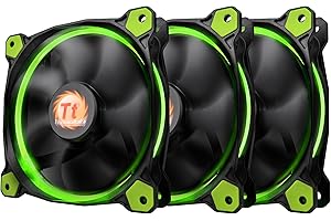Thermaltake Riing 12 High Static Pressure Circular Ring Green LED Case/Radiator Fan with Anti-Vibration Mounting System Triple Pack Cooling CL-F055-PL12GR-A