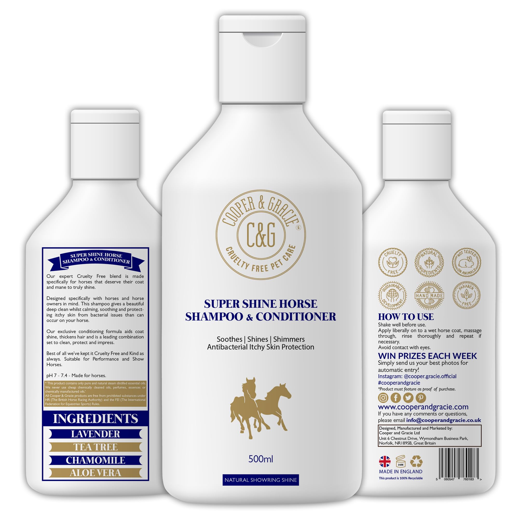 Powerful Organic Super Shine Horse Shampoo 500ml – Instant Antibacterial Skin Soothing Relief by Cooper and Gracie | Cleans Effectively & Shines Hair | Low-Lathering, Natural