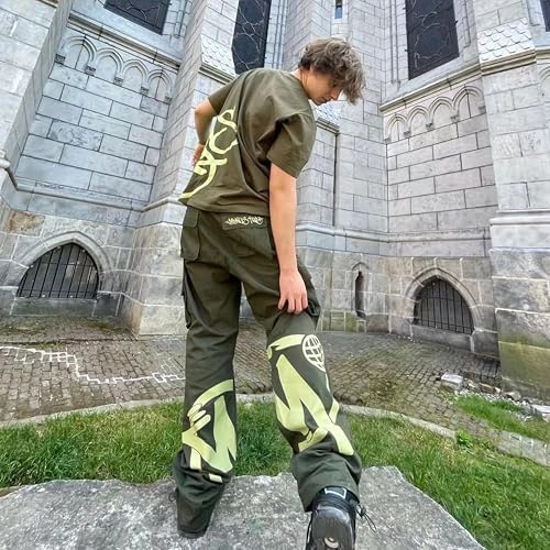 KOBPT Womens Cargo Pants Y2K High Waist Baggy Overalls Jeans New