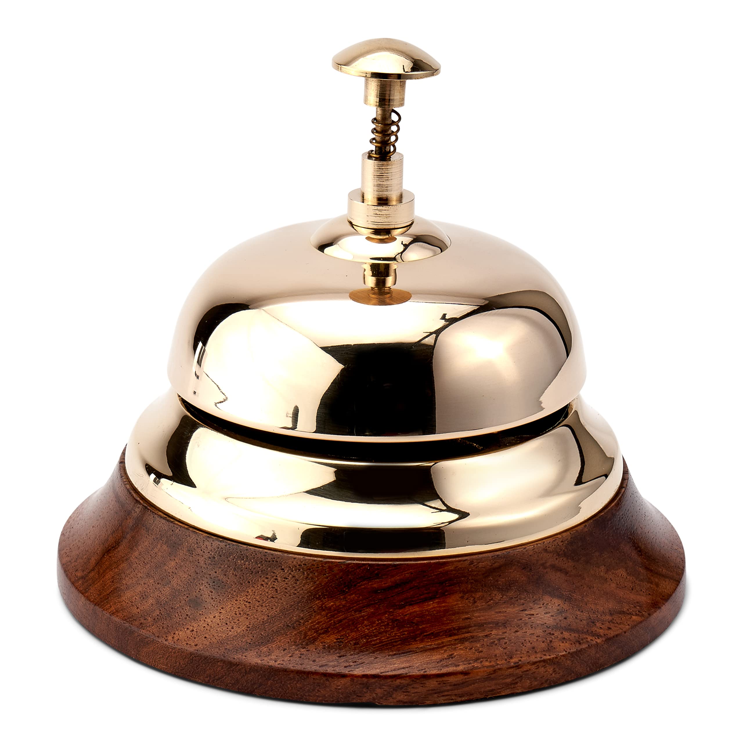 NKlaus 12cm counter bell round solid brass gold with wooden base marine service bell 11586