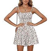 Ekouaer Rompers for Women Boho Floral Summer Romper Sleeveless Spaghetti Strap Smocked Loose Casual Shorts Jumpsuits