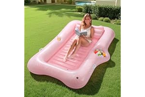 MoKo Pool Floats Adult, Floating Bed with Ice Bar, Tanning Chair Inflatable Lounger with Drink Holder Pool Raft Tanning Bed I