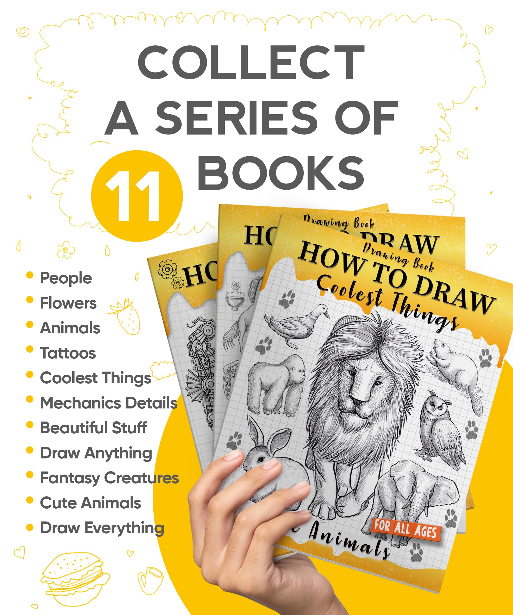 How to Draw Coolest Things Cute Animals: Step-by-step, Fun, and Easy Sketching Guide for kids. Learn to Draw Dogs, Cats, Lions, Elephants, Dolphins, and more!
