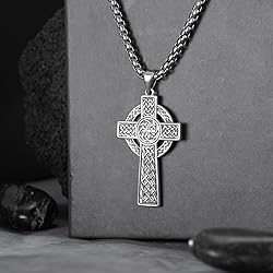 PDTJMTG Irish Cross Necklace for Men Sterling