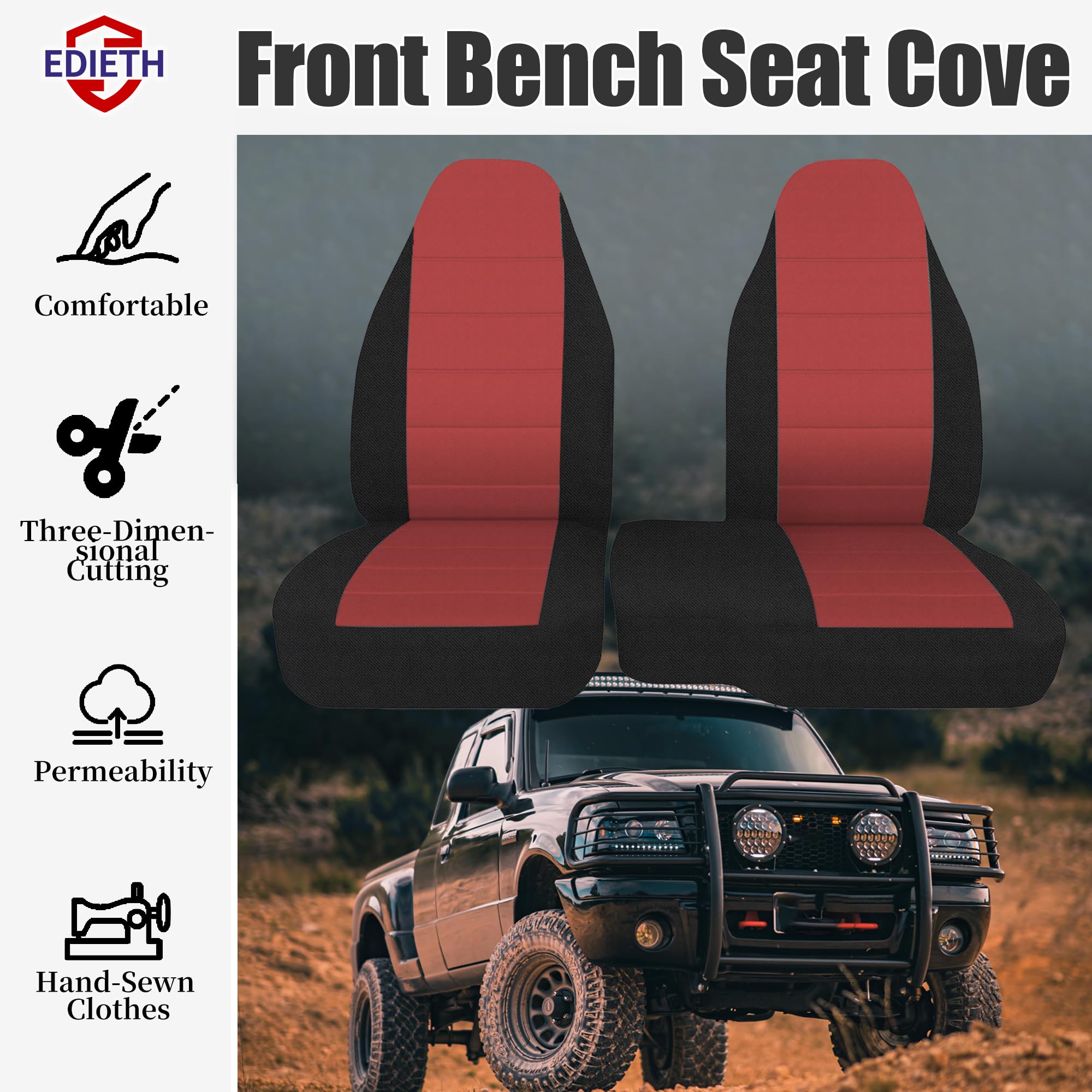 Condition photo showing New/Like New for edieth 2pcs front 60/40 cloth high back bench seat cover compatible with ford ranger xlt 1998 1999 2