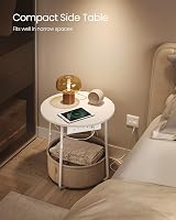 VASAGLE Round Side Table with Charging Station 2 USB 2 AC Outlets Matte White view 3