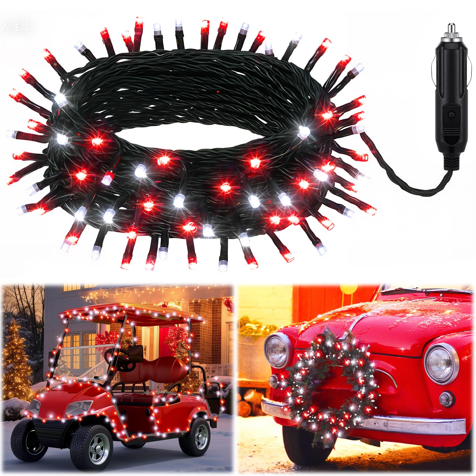 Photo 1 of *****************Missing plug in**************
Aurelema Christmas 33 ft Car LED String Light Golf Cart Decorations Red and White Light String Waterproof Atmosphere Lighting Kits for Christmas Car Accessories, 12v