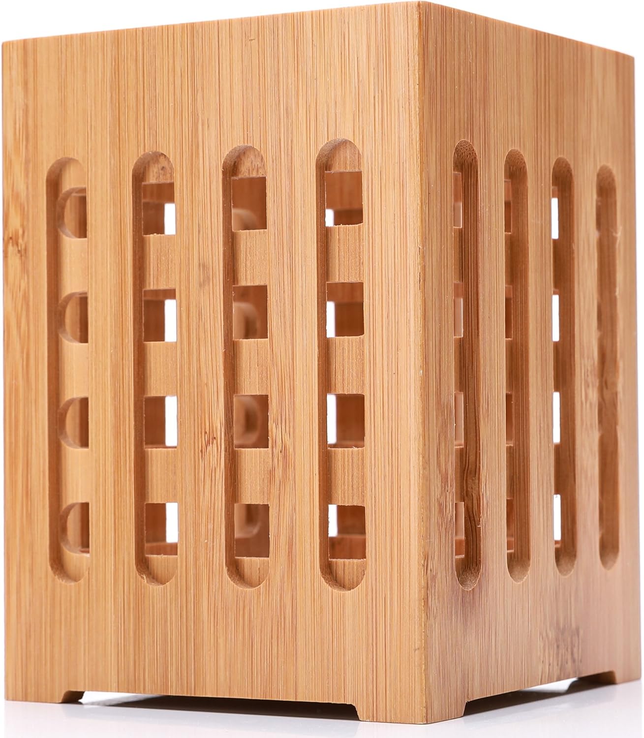 Well Weng Bamboo Utensil Holder Crock Cutlery Caddy - Kitchen Tool Organizer for Flatware Sliverware with Drying Rack