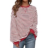 BTFBM Womens Oversized Striped Sweatshirt 2026 Spring Crewneck Long Sleeve Pullover Top Casual Y2K Clothes Workout Shirt