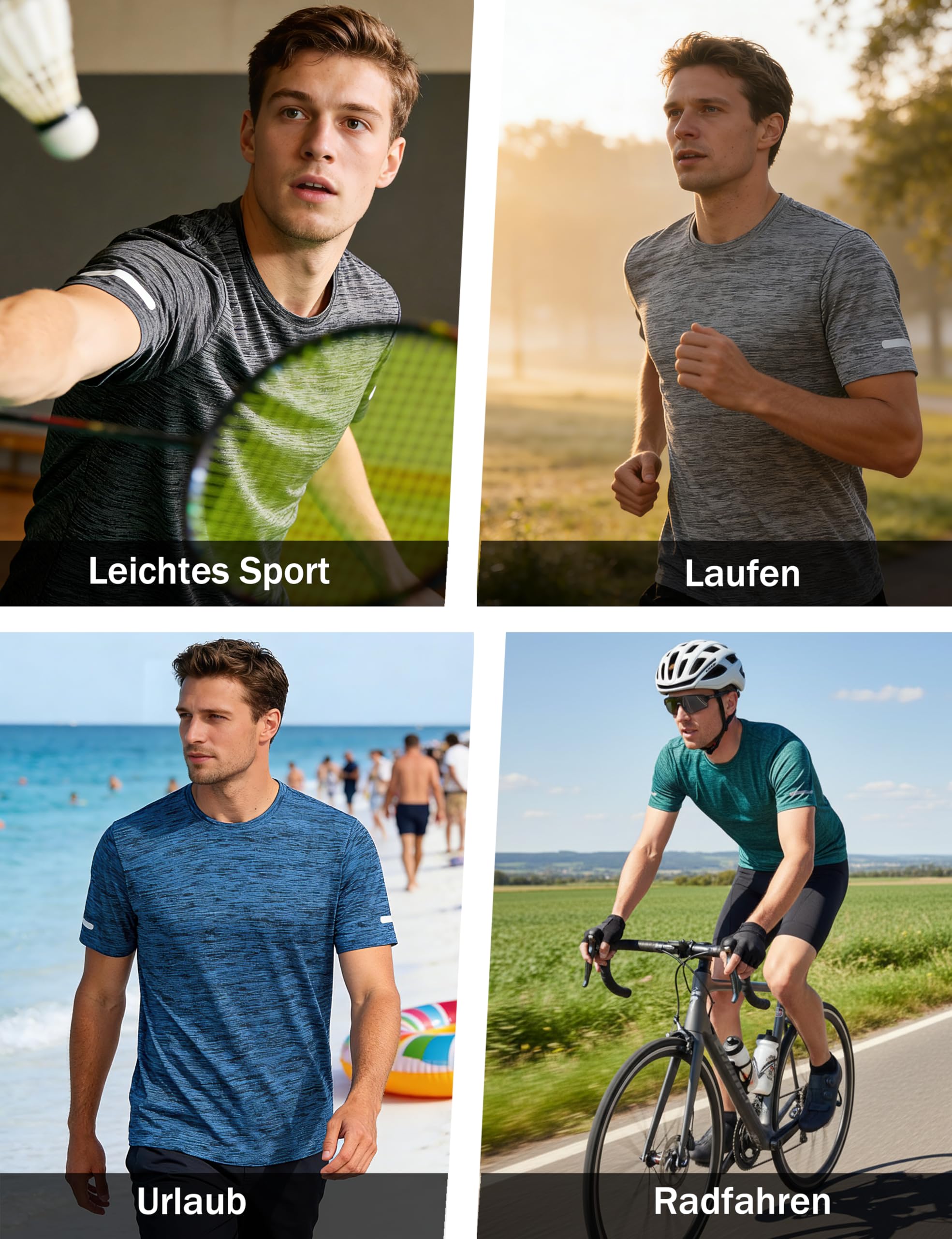 MAGCOMSEN Herren Meliert Sport T-Shirts Schnelltrocknend Funktionsshirts mit Reflektorstreifen Atmungsaktiv Wandershirt Leicht Trainingsshirt Ohne Etiketten Jadegrün XL 2