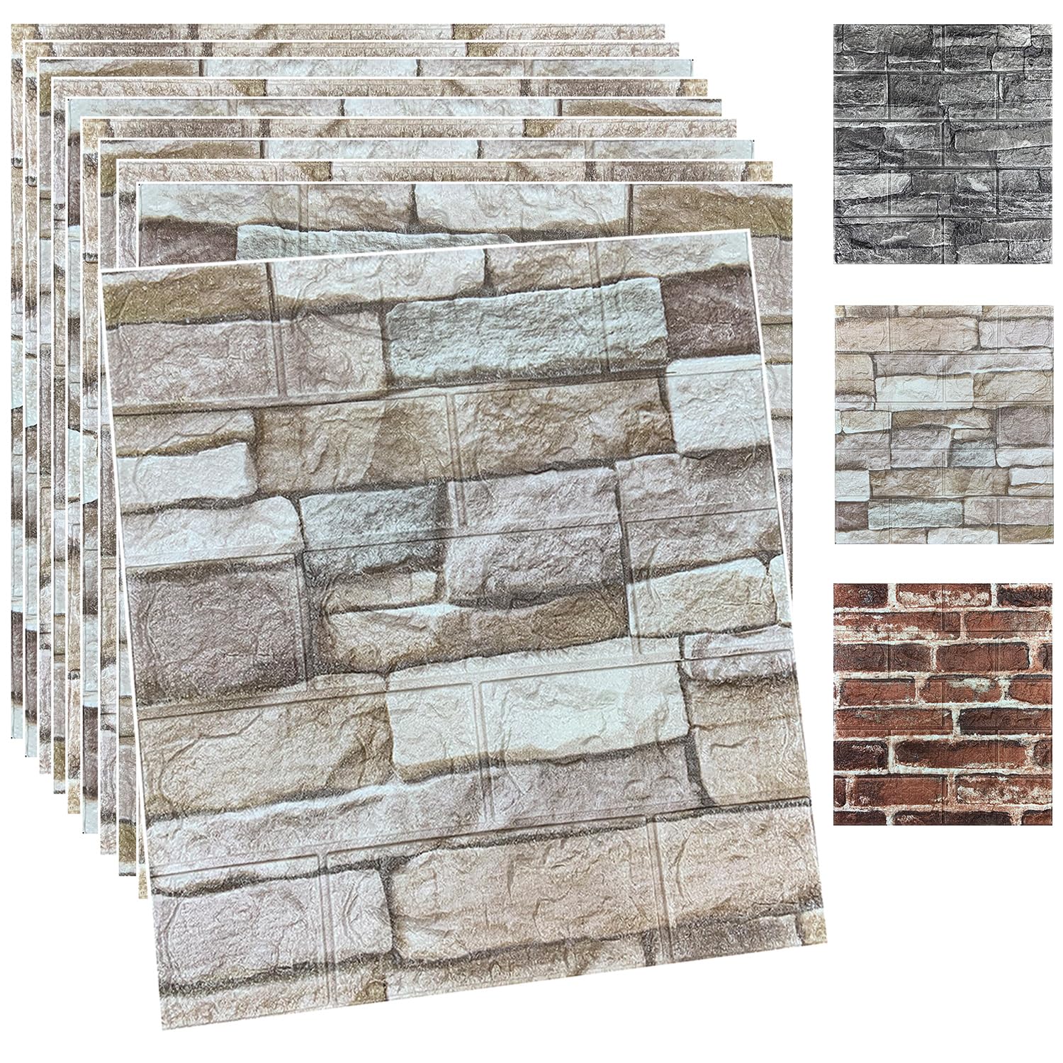 Photo 1 of 10PCS 3D Wall Panels Peel and Stick Foam 3D Brick Wallpaper Peel and Stick Faux Stone Wall Panel Self-Adhesive Wallpaper (10PCS, Rock Color)