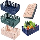 3Pcs Stackable Collapsible Storage Bins with Handles Plastic Crates | 7.5L Colorful Foldable Crate Large Baskets Truck Containers Fold Up Organization for Bathroom Desk Kitchen Office Home