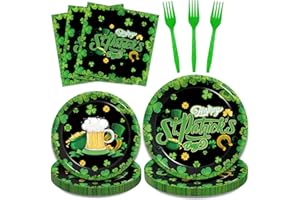 Kepeel 96 Pcs Paper Plates Napkins, Happy St. Patrick’s Day Supplies Irish Shamrock Party Disposable Dinnerware Tableware for St. Patrick's Day Party, Serves 24