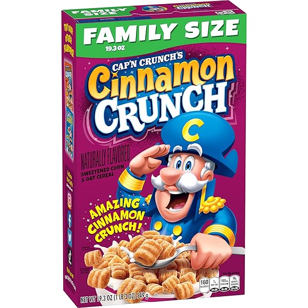 CAP’N CRUNCH BREAKFAST CEREAL, CINNAMON CRUNCH, 19.3OZ FAMILY SIZE BOX
