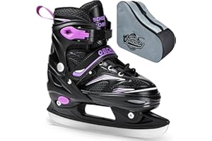 OBENSKY Adjustable Ice Skates for Kids Boys Girls with Skate Bag, 4 Size Adjustable Children's Ice Skates for Outdoor and Rink, Soft and Comfortable Lining Ice Skating Shoes for Beginners